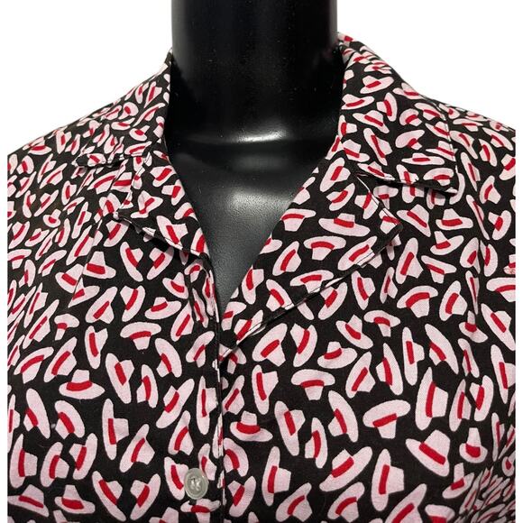 Size 12 Suburbans Womens Vintage Button Up Shirt Blouse Fedora Hat Print - Picture 3 of 11